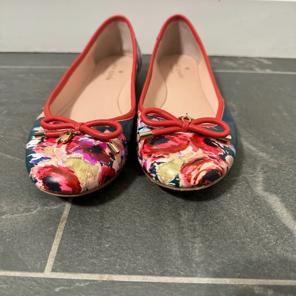 Kate Spade Willa Blurry Floral‎ Nappa Leather Ballet Flats Size 7